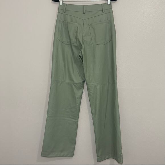 Zara Sage Green Faux Leather Wide Leg Pants Size Medium - Picture 8 of 11